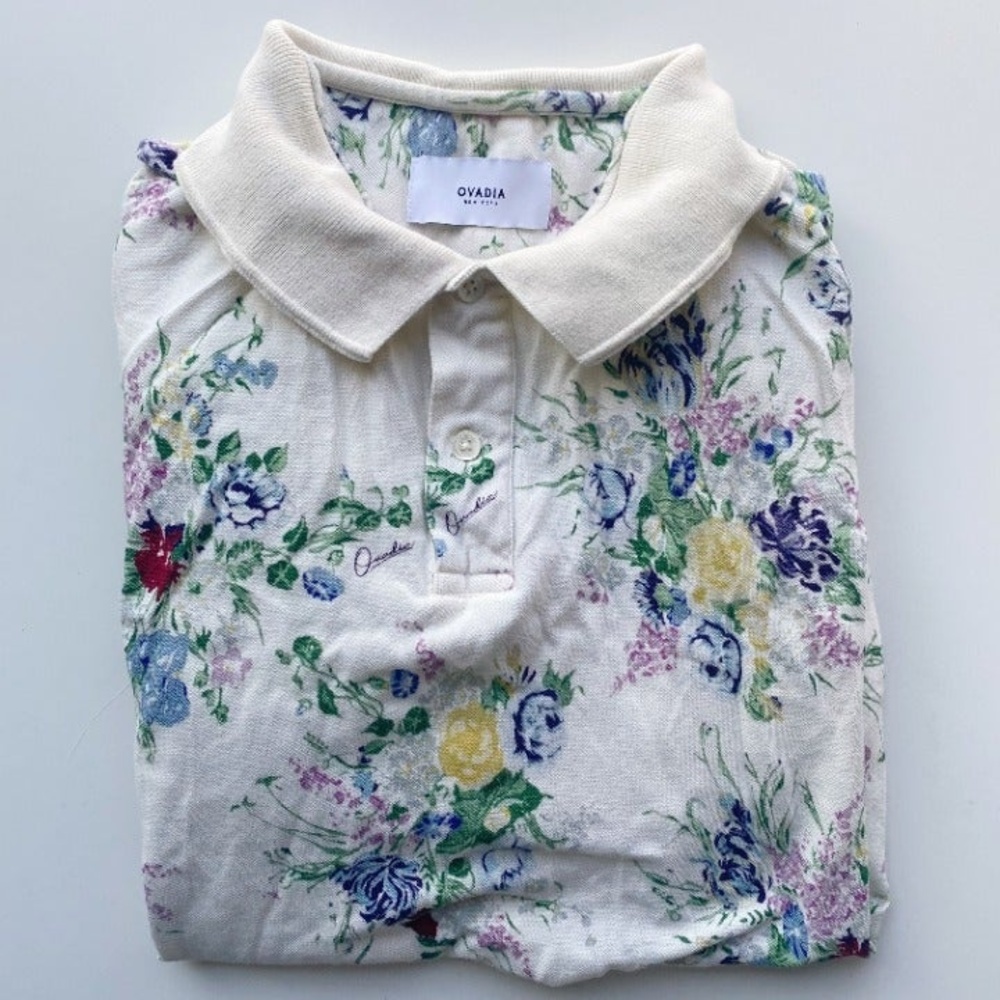 Ovadia Bouquet Polo Cream Floral Cotton Shirt